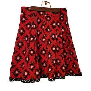 Retro Red Swing Dance Skirt Black Daisies Polka Dot Ruffle Trim Medium